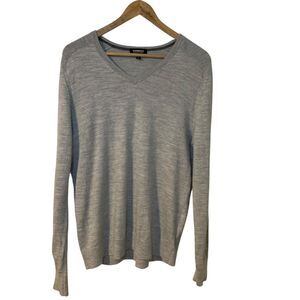 Express Womens Merino Wool Blend V Neck Long Sleeve Preppy Sweater XL Office